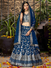 Royal Blue Silver Embroidered Lehenga Choli with Dupatta