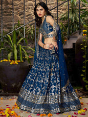 Royal Blue Silver Embroidered Lehenga Choli with Dupatta