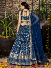 Royal Blue Silver Embroidered Lehenga Choli with Dupatta