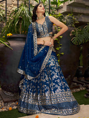 Royal Blue Silver Embroidered Lehenga Choli with Dupatta