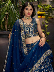 Royal Blue Silver Embroidered Lehenga Choli with Dupatta