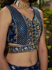 Royal Blue Silver Embroidered Lehenga Choli with Dupatta