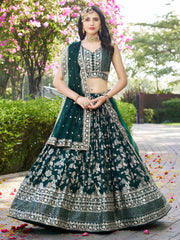 Bottle Green Silver Embroidered Bridal Lehenga Choli with Dupatta