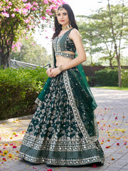 Bottle Green Silver Embroidered Bridal Lehenga Choli with Dupatta