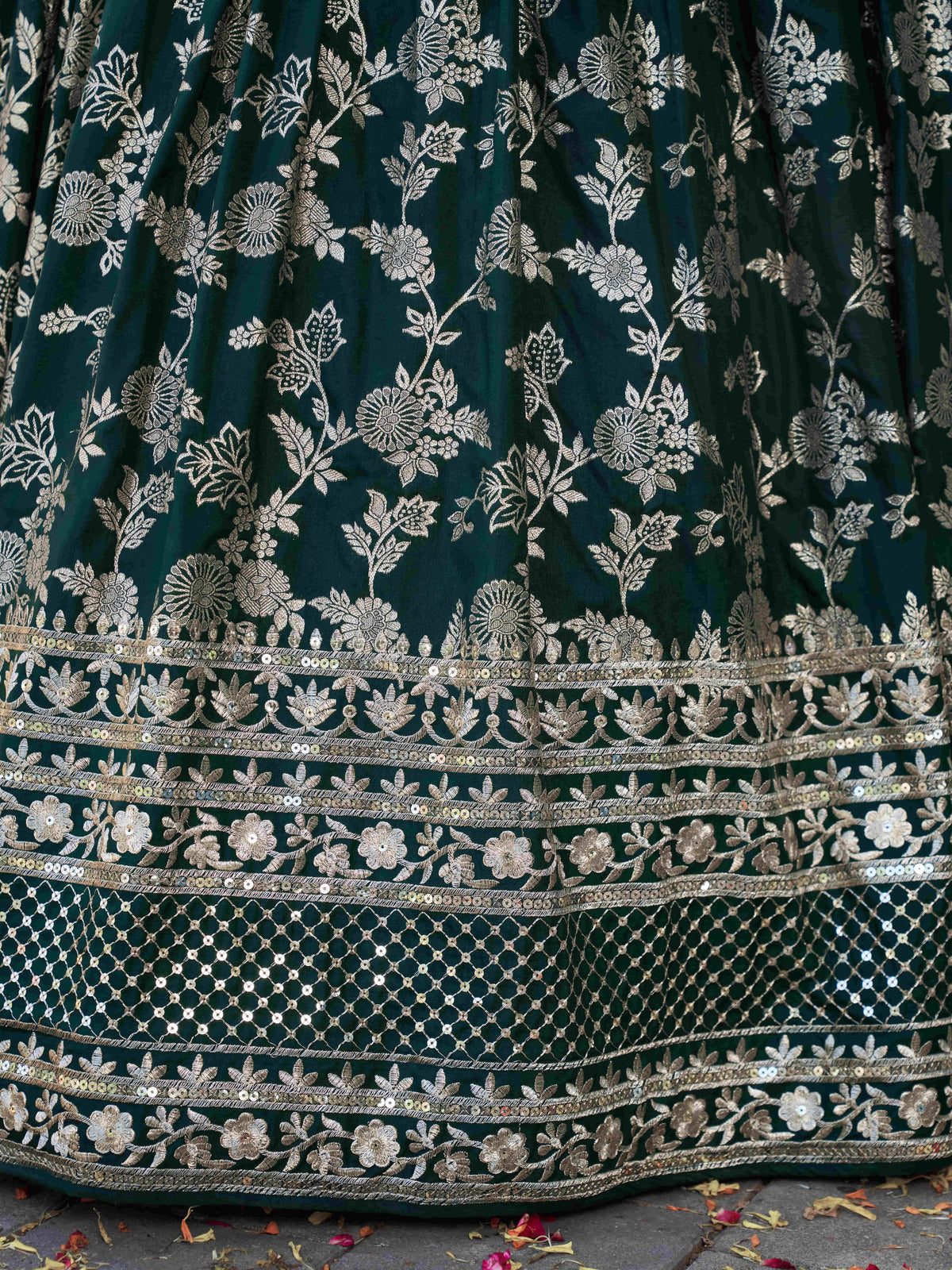 Bottle Green Silver Embroidered Bridal Lehenga Choli with Dupatta