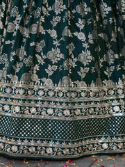 Bottle Green Silver Embroidered Bridal Lehenga Choli with Dupatta