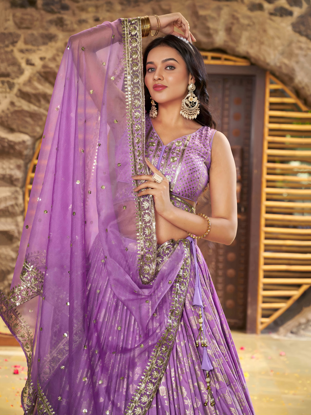 Lavender Purple Embroidered Lehenga Choli with Dupatta