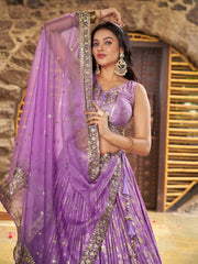 Lavender Purple Embroidered Lehenga Choli with Dupatta