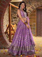 Lavender Purple Embroidered Lehenga Choli with Dupatta