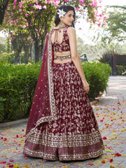 Maroon Silver Embroidered Bridal Lehenga Choli with Dupatta