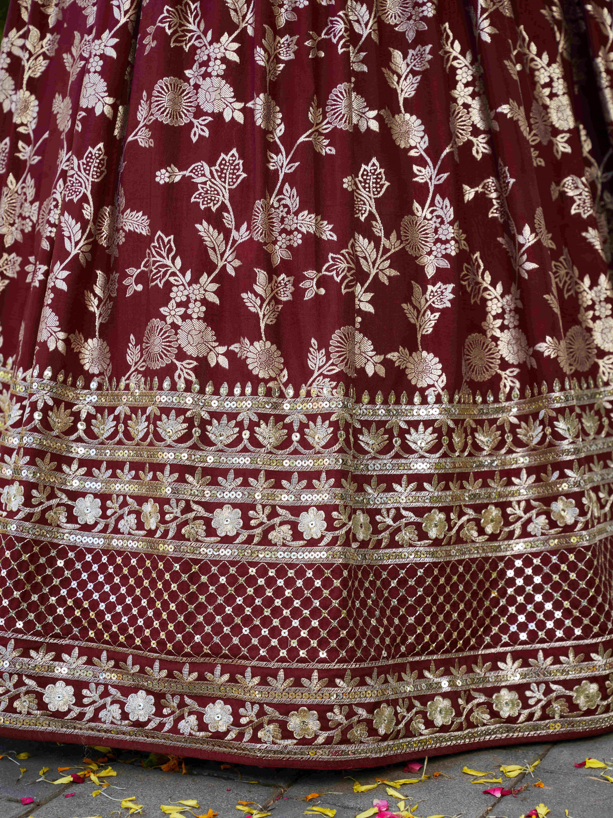 Maroon Silver Embroidered Bridal Lehenga Choli with Dupatta