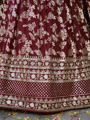 Maroon Silver Embroidered Bridal Lehenga Choli with Dupatta