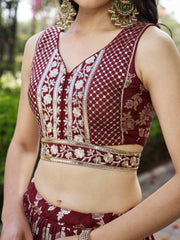 Maroon Silver Embroidered Bridal Lehenga Choli with Dupatta