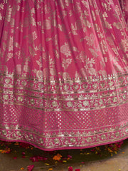 Peach Pink Silver Embroidered Bridal Lehenga Choli with Dupatta