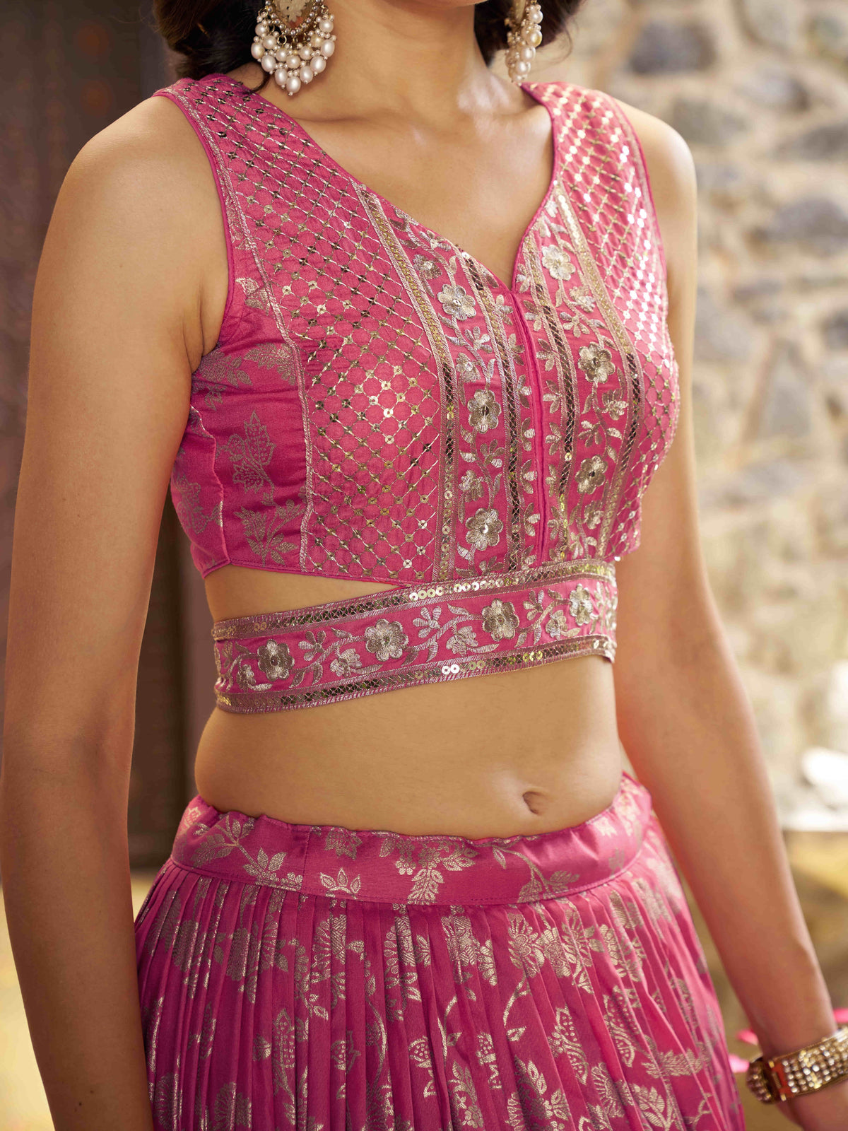 Peach Pink Silver Embroidered Bridal Lehenga Choli with Dupatta