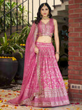 Pink Floral Embroidered Bridal Lehenga Choli with Dupatta