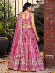 Pink Floral Embroidered Bridal Lehenga Choli with Dupatta