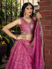 Pink Floral Embroidered Bridal Lehenga Choli with Dupatta