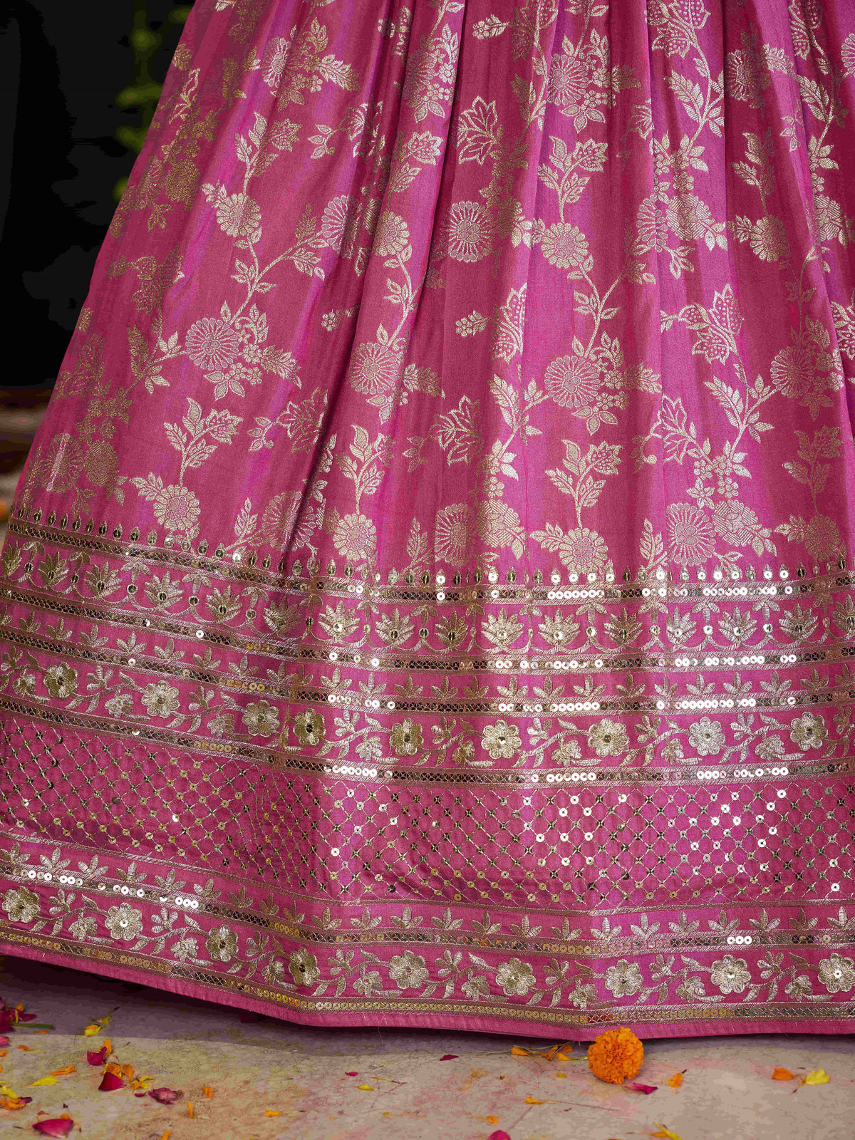 Pink Floral Embroidered Bridal Lehenga Choli with Dupatta