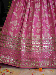 Pink Floral Embroidered Bridal Lehenga Choli with Dupatta