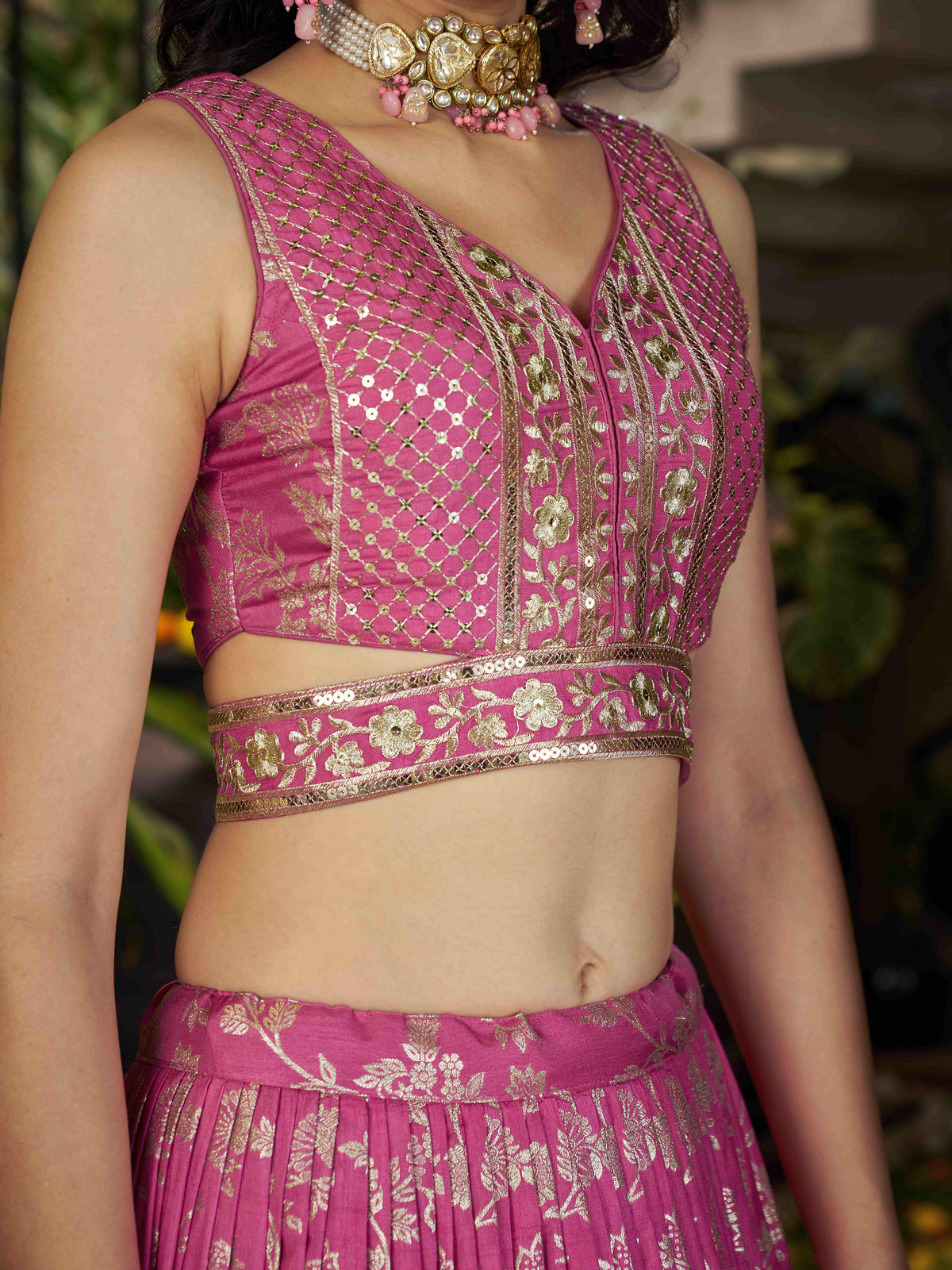 Pink Floral Embroidered Bridal Lehenga Choli with Dupatta