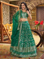 Rama Green Floral Embroidered Bridal Lehenga Choli with Dupatta