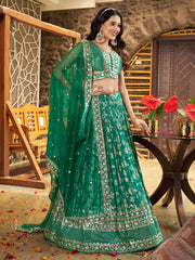 Rama Green Floral Embroidered Bridal Lehenga Choli with Dupatta