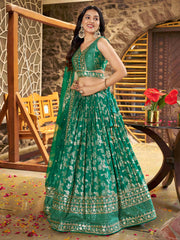Rama Green Floral Embroidered Bridal Lehenga Choli with Dupatta