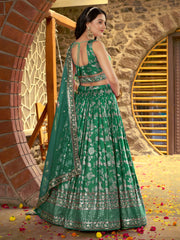 Rama Green Floral Embroidered Bridal Lehenga Choli with Dupatta