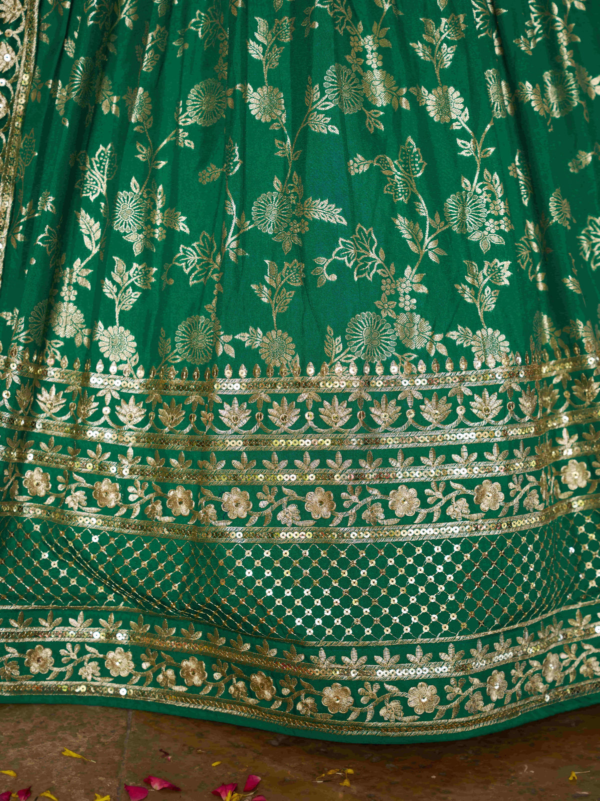 Rama Green Floral Embroidered Bridal Lehenga Choli with Dupatta
