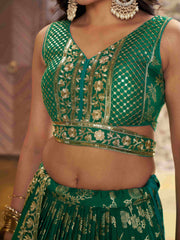 Rama Green Floral Embroidered Bridal Lehenga Choli with Dupatta