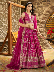Rani Pink Floral Embroidered Bridal Lehenga Choli with Dupatta