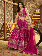 Rani Pink Floral Embroidered Bridal Lehenga Choli with Dupatta