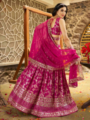 Rani Pink Floral Embroidered Bridal Lehenga Choli with Dupatta