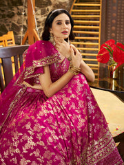 Rani Pink Floral Embroidered Bridal Lehenga Choli with Dupatta
