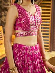 Rani Pink Floral Embroidered Bridal Lehenga Choli with Dupatta