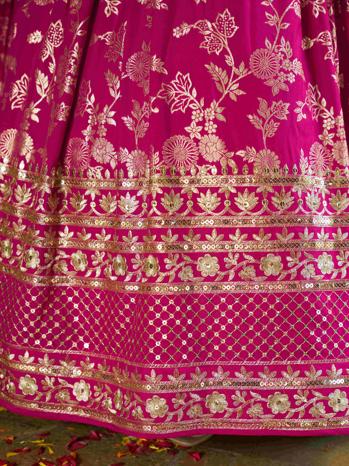 Rani Pink Floral Embroidered Bridal Lehenga Choli with Dupatta
