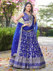 Royal Blue Floral Embroidered Bridal Lehenga Choli with Dupatta