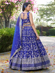 Royal Blue Floral Embroidered Bridal Lehenga Choli with Dupatta
