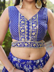 Royal Blue Floral Embroidered Bridal Lehenga Choli with Dupatta