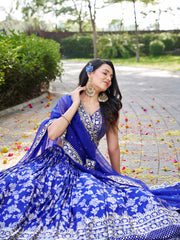Royal Blue Floral Embroidered Bridal Lehenga Choli with Dupatta