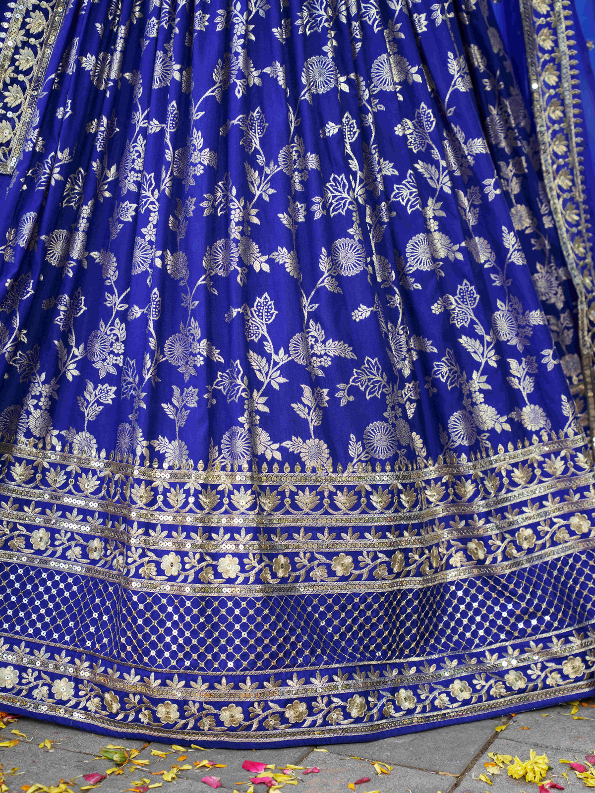 Royal Blue Floral Embroidered Bridal Lehenga Choli with Dupatta
