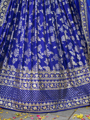 Royal Blue Floral Embroidered Bridal Lehenga Choli with Dupatta