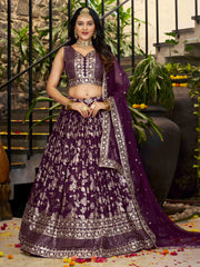 Wine Purple Floral Embroidered Bridal Lehenga Choli with Dupatta