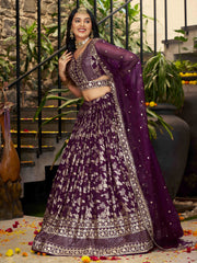 Wine Purple Floral Embroidered Bridal Lehenga Choli with Dupatta