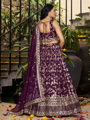 Wine Purple Floral Embroidered Bridal Lehenga Choli with Dupatta
