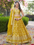 Mustard Yellow Floral Embroidered Bridal Lehenga Choli with Dupatta