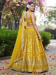 Mustard Yellow Floral Embroidered Bridal Lehenga Choli with Dupatta