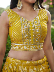 Mustard Yellow Floral Embroidered Bridal Lehenga Choli with Dupatta