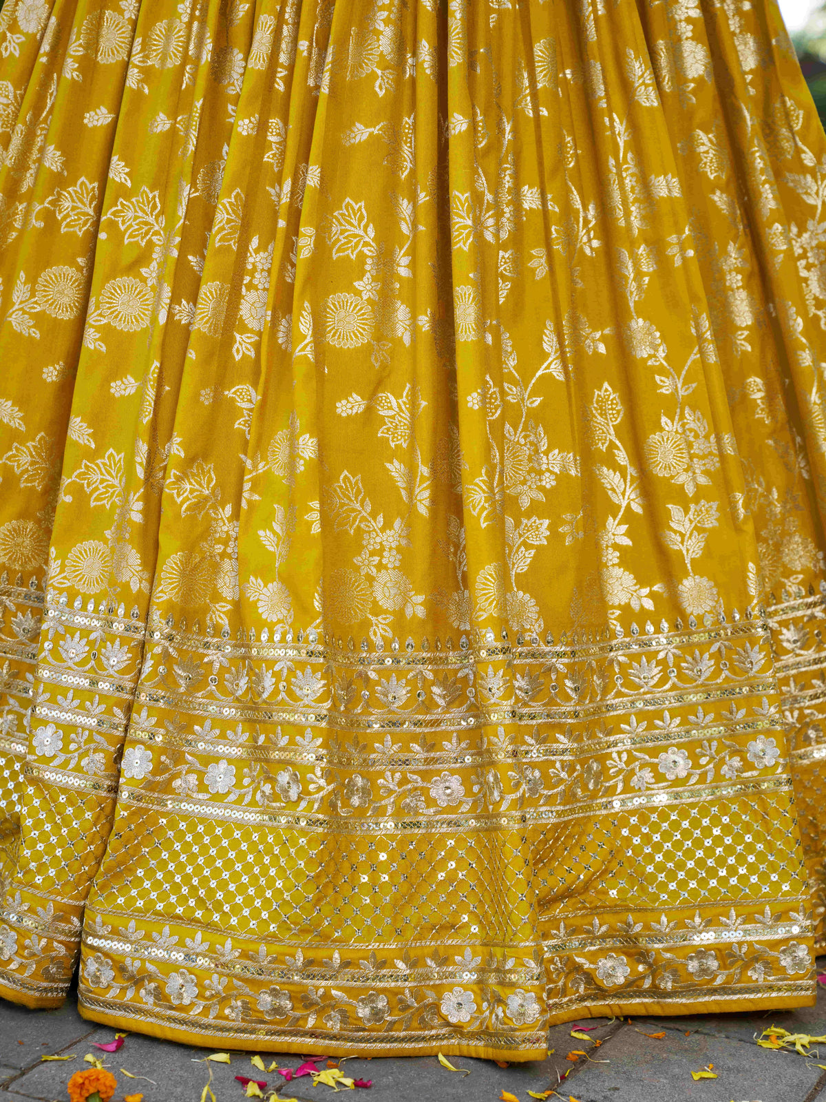 Mustard Yellow Floral Embroidered Bridal Lehenga Choli with Dupatta